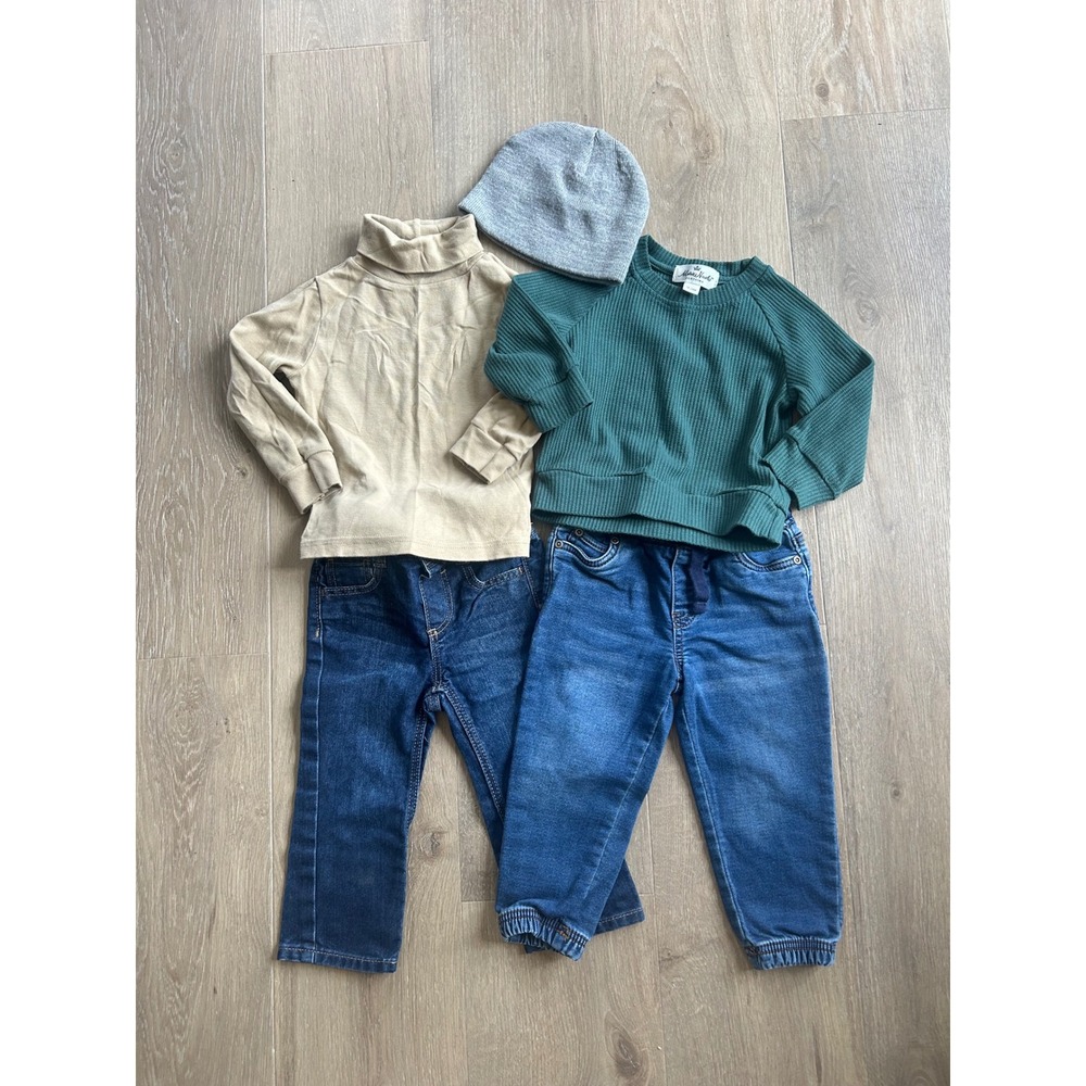 Toddler Boys Set tof 2 Fall Winter Outfits Size 2T Jeans Joggers Waffle Top